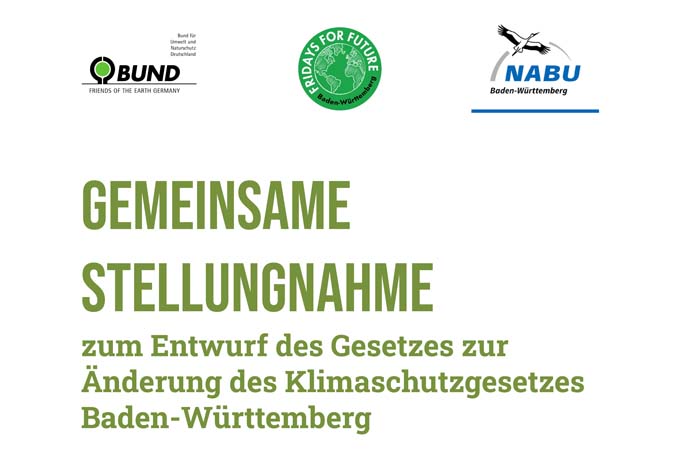 Stellungnahme NABU, BUND, Fridays for Future zur Klimaschutzgesetz-Novelle Baden Württemberg 2021 - Titelfoto